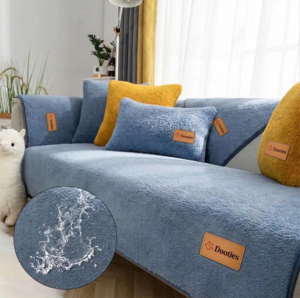 Waterproof thick fuzzy faux sherpa fleece couch cover protector