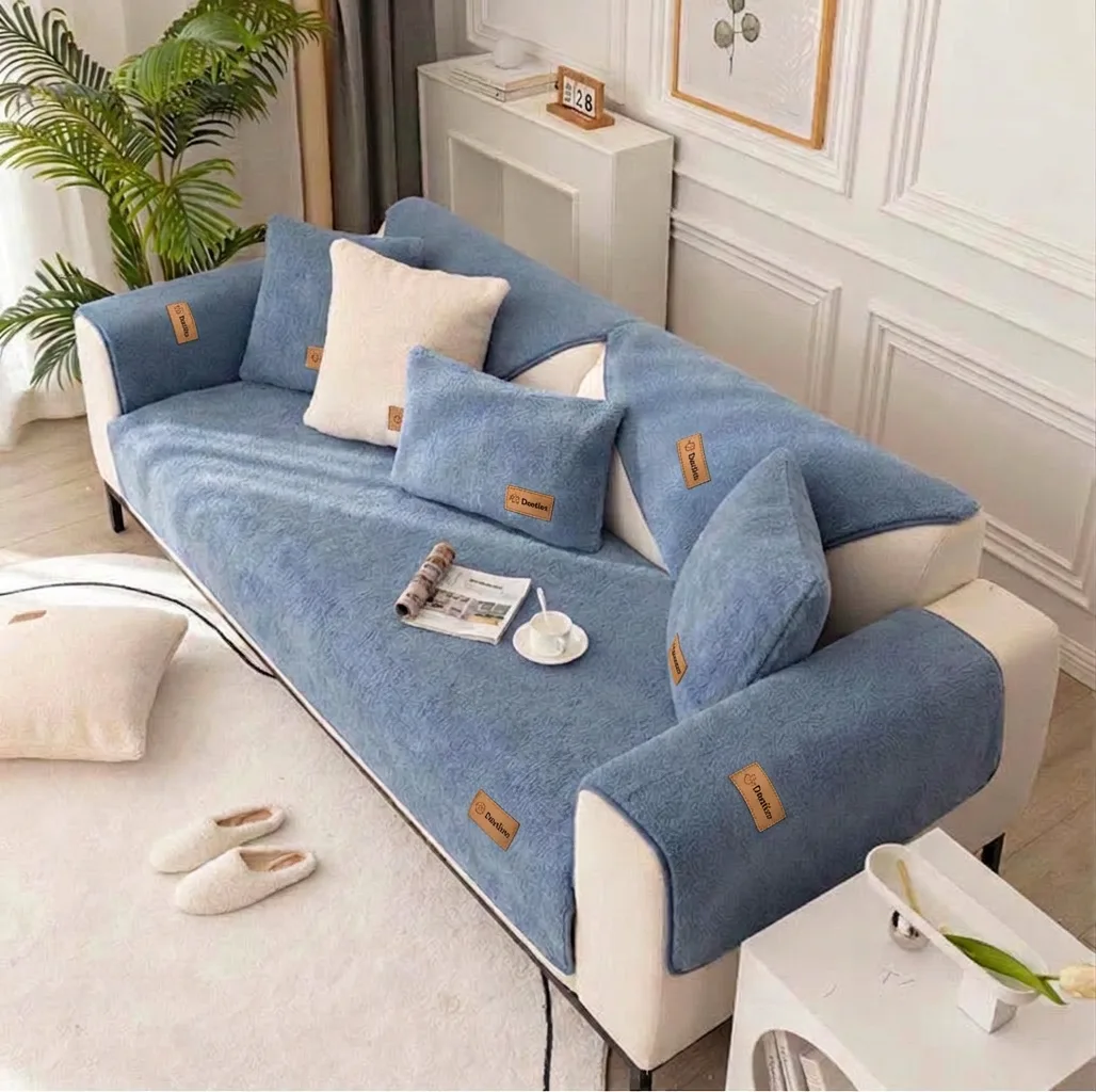 Blue couch cover room view