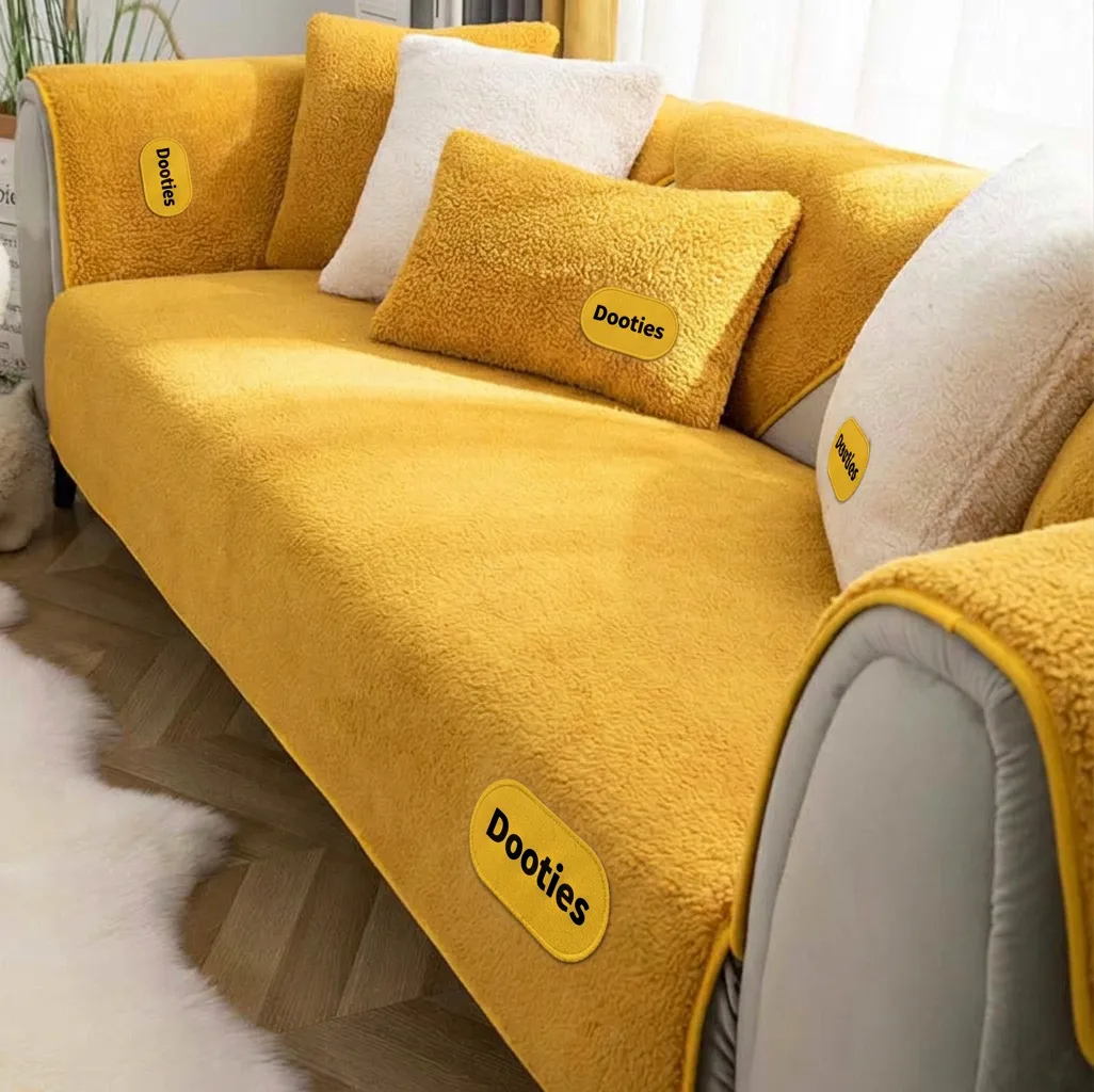 Yellow couch cover room view