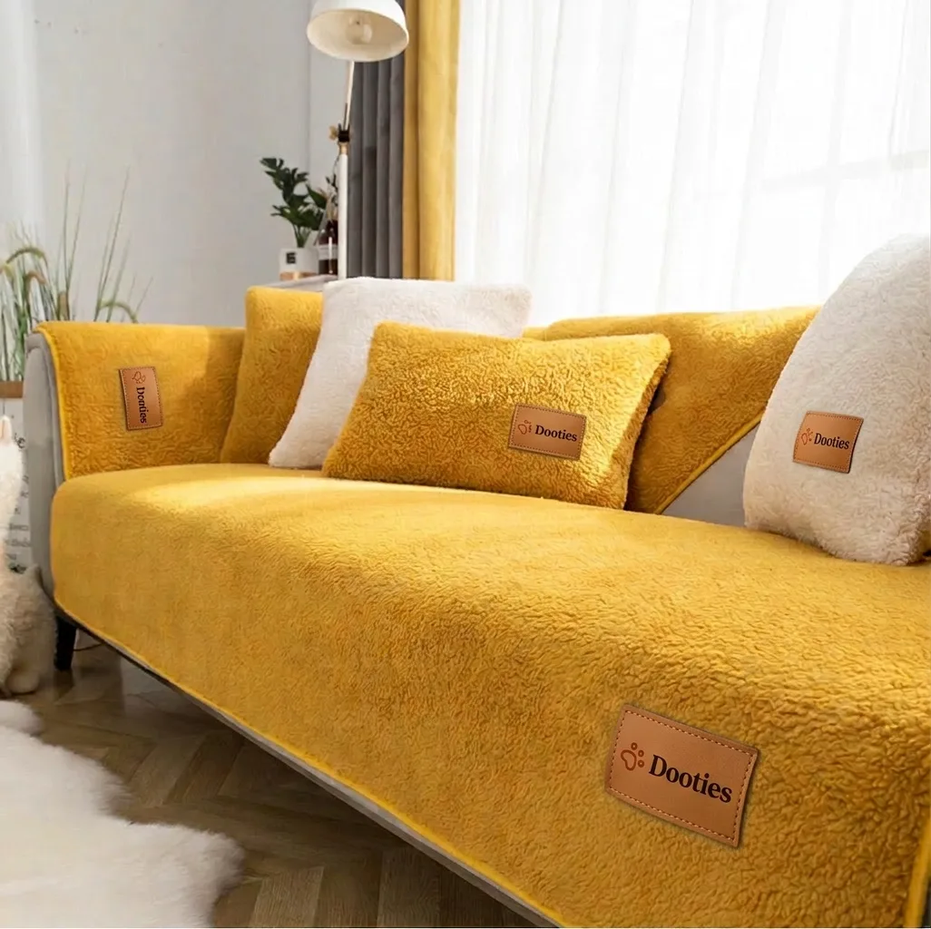 Yellow couch cover close-up