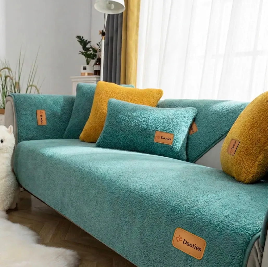 Teal couch cover room view