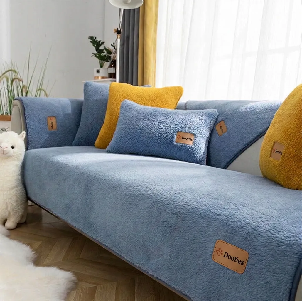 Sherpa fleece couch cover on sofa