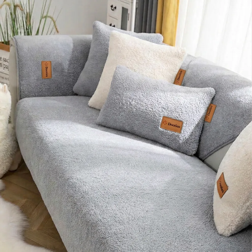 Grey sherpa fleece couch cover