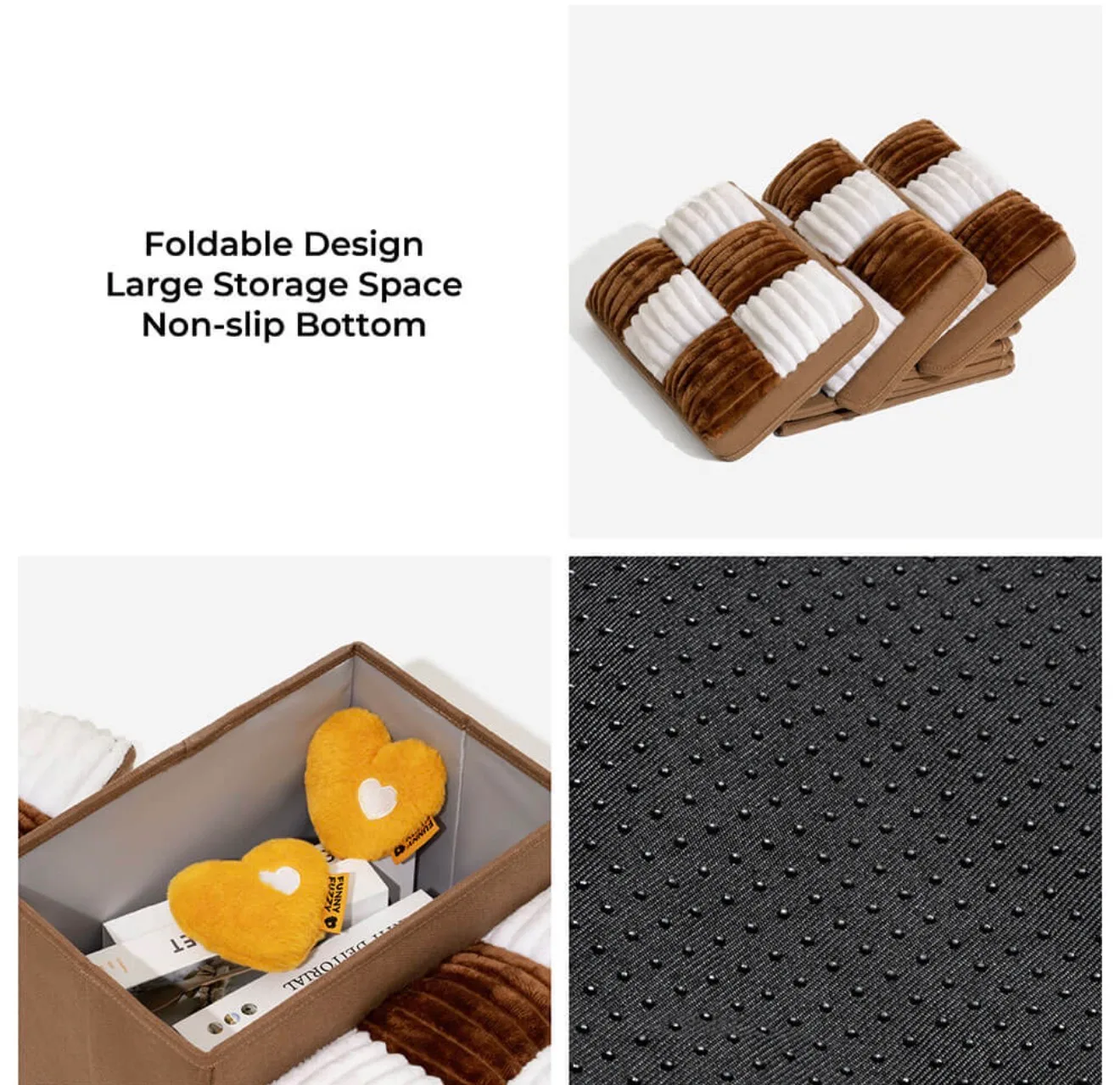 Foldable design with hidden storage compartment and non-slip bottom